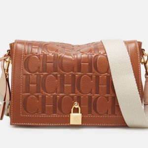 Carolina Herrera Tan Embossed Crossbody Bag